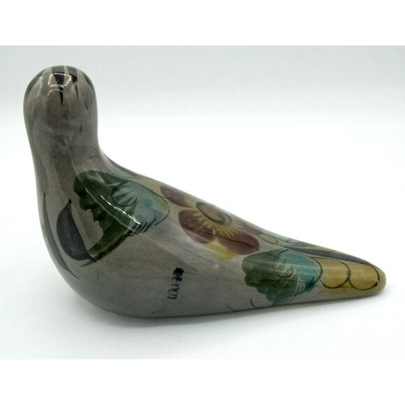Tonala Bird Hand Painted Mexican Pottery Vintage Folk Art 3.75 Inch Flower 1960s - Picture 7 of 14